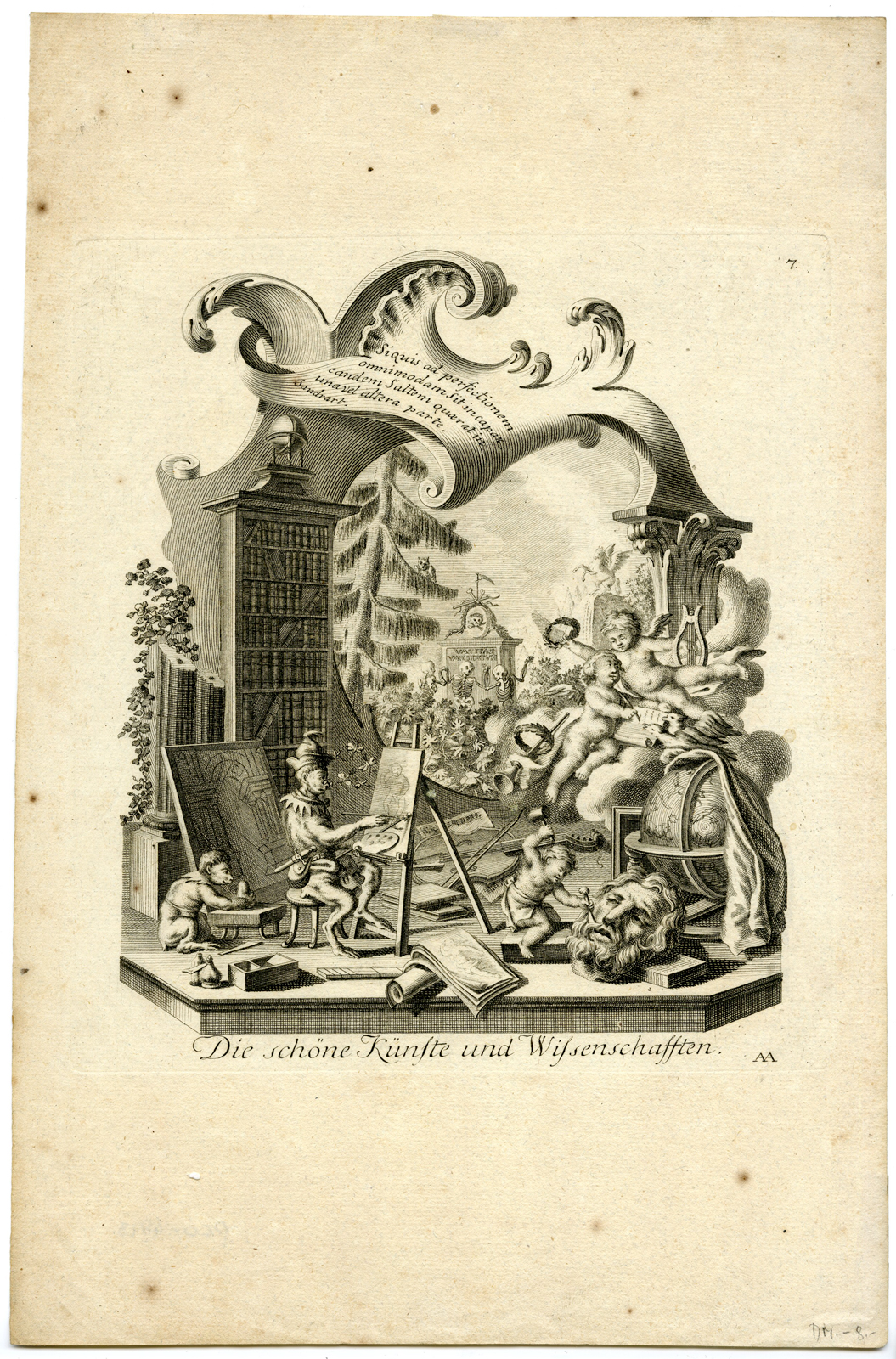 , Antique Print – ALLEGORY ARTS AND SCIENCES-SANDRART after unknown artist – 17th.c., Pictura Antique Prints