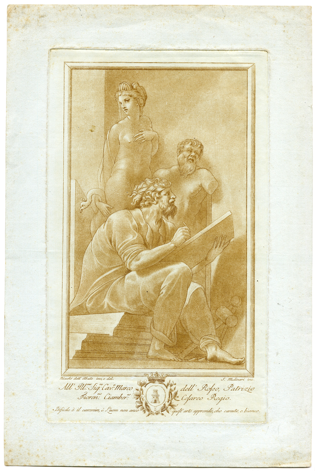 , Antique Print – SCULPTOR-SCULPTURES-STATUE-MULINARI after ABATE – c.1770, Pictura Antique Prints