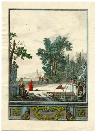 Antique Print - LANDSCAPE-SCULPTURES-GARDEN-COASTAL-MOUCHERON after own design - 1677 - 1744