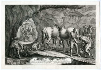 Antique Print - HOOFSMIT-SHOEING A HORSE-WORKSHOP-RIDINGER after own design - c.1730