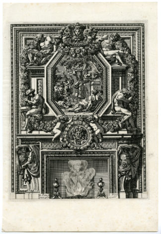 Antique Print - MANTEL-CHIMNEY PIECE-BACHANAL-MYTHOLOGY-LEPAUTRE after own design - 1644