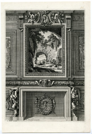 Antique Print - MANTEL-CHIMNEY PIECE-LANDSCAPE-FAUN-MYTHOLOGY-LEPAUTRE after own design - 1644