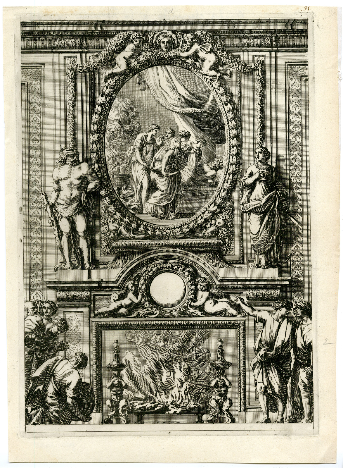 , Antique Print – MANTLE CHIMNEY PIECE-ITALIAN STYLE-ROCOCO-LEPAUTRE after own design – 1663, Pictura Antique Prints