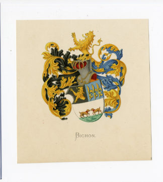 Antique Print - BICHON-COAT OF ARMS-FAMILY CREST-WENNING after VORSTERMAN - 1885