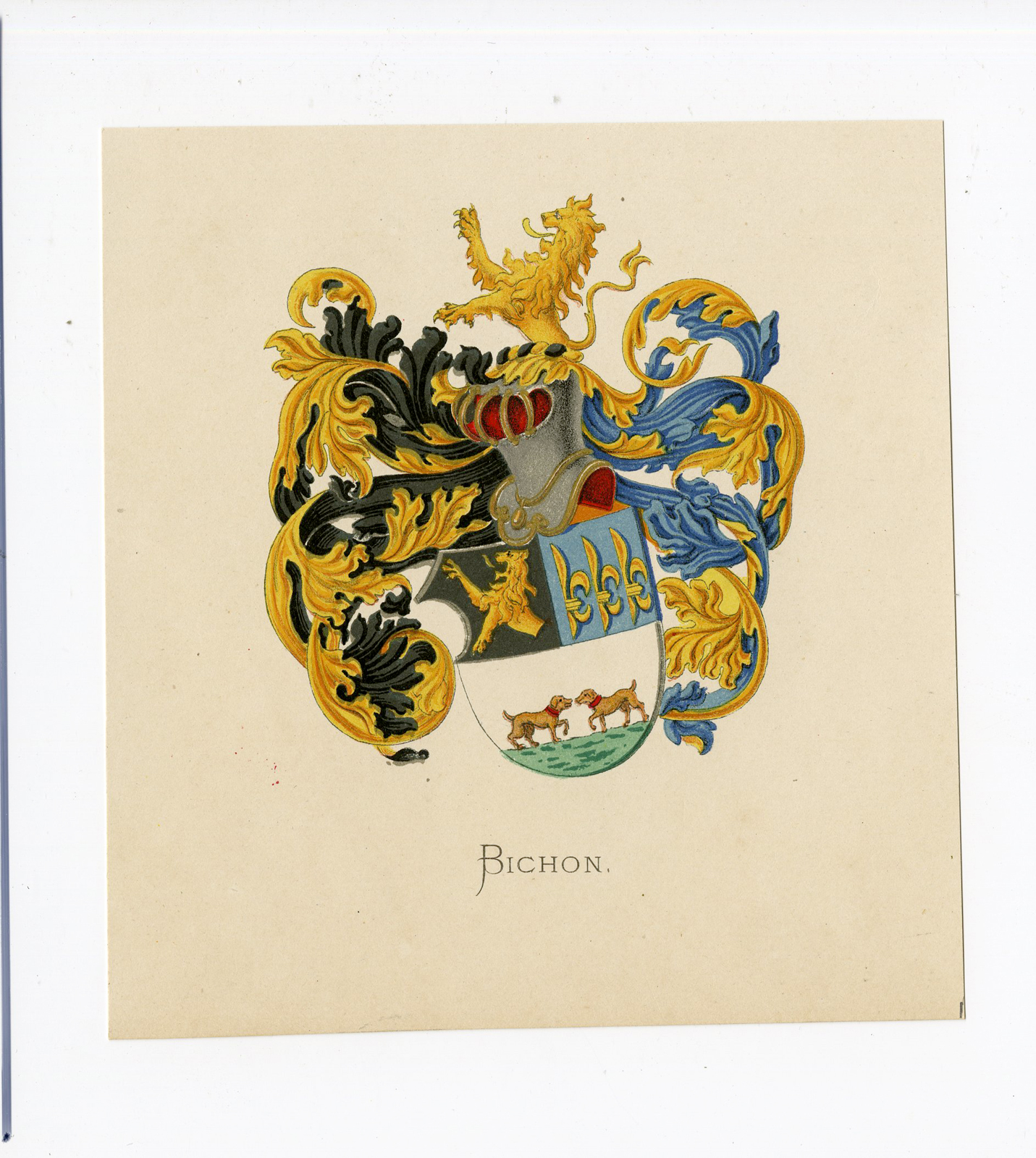 , Antique Print – BICHON-COAT OF ARMS-FAMILY CREST-WENNING after VORSTERMAN – 1885, Pictura Antique Prints