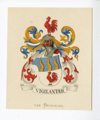 Antique Print - VAN BEUNINGEN-COAT OF ARMS-FAMILY CREST-WENNING after VORSTERMAN - 1885