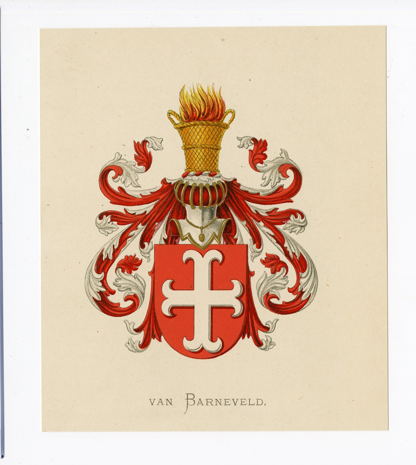 , Antique Print – VAN BARNEVELD-COAT OF ARMS-FAMILY CREST-WENNING after VORSTERMAN – 1885, Pictura Antique Prints