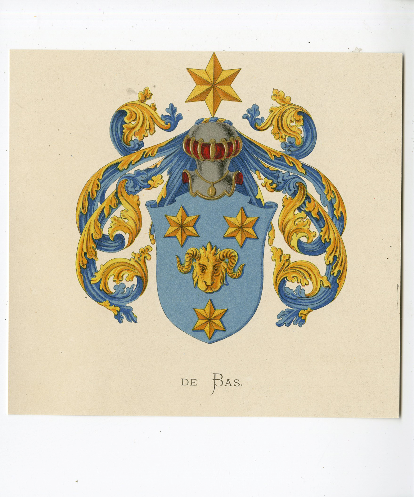 , Antique Print – DE BAS-COAT OF ARMS-FAMILY CREST-WENNING after VORSTERMAN – 1885, Pictura Antique Prints