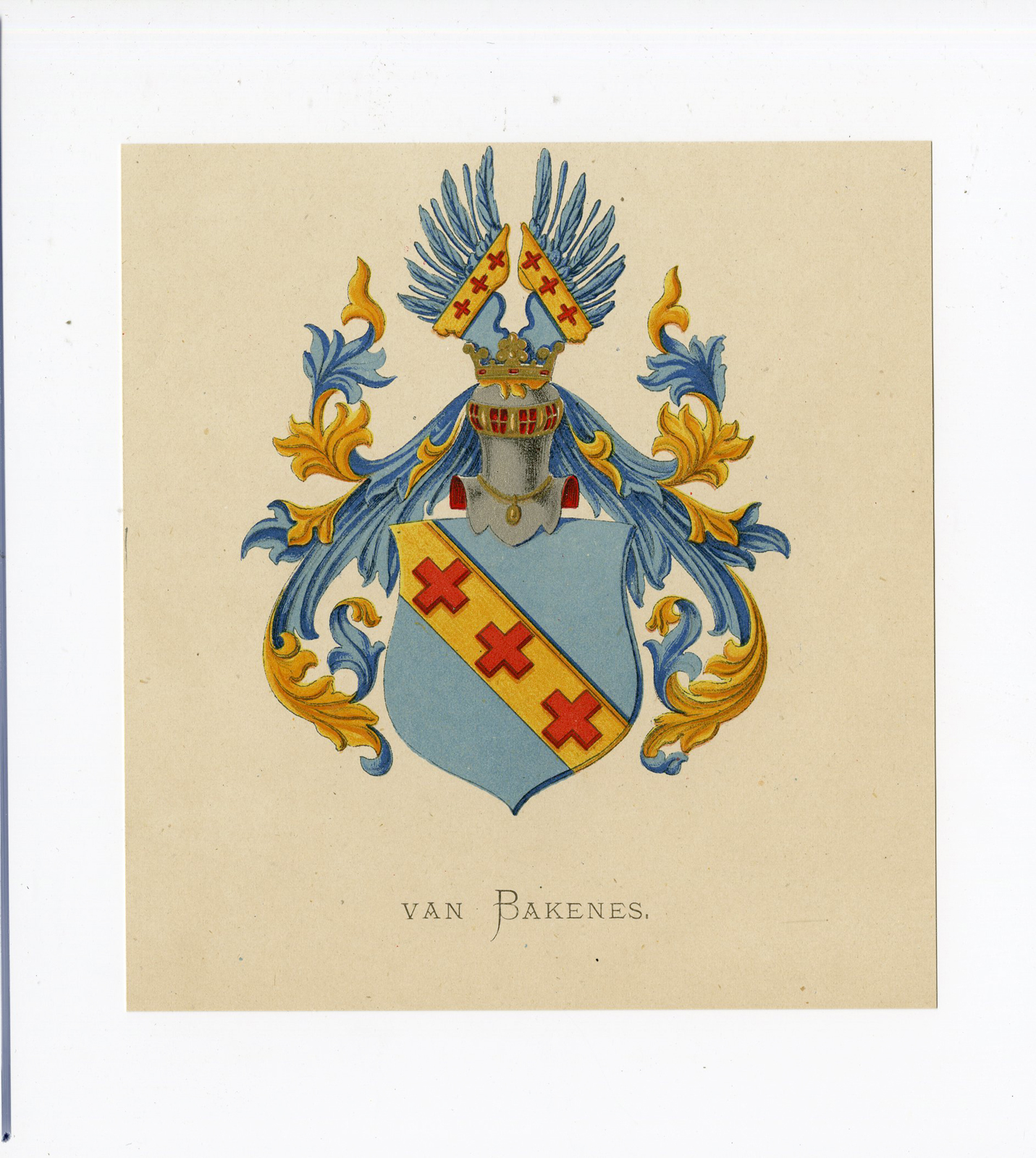 , Antique Print – VAN BAKENES-COAT OF ARMS-FAMILY CREST-WENNING after VORSTERMAN – 1885, Pictura Antique Prints