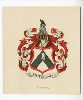 Antique Print - BALFOUR-COAT OF ARMS-FAMILY CREST-WENNING after VORSTERMAN - 1885
