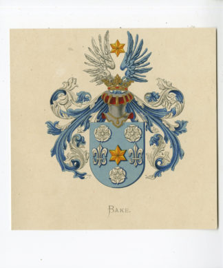 Antique Print - BAKE-COAT OF ARMS-FAMILY CREST-WENNING after VORSTERMAN - 1885