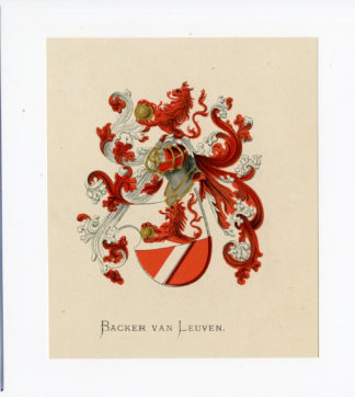 Antique Print - BACKER VAN LEUVEN-COAT OF ARMS-FAMILY CREST-WENNING after VORSTERMAN - 1885