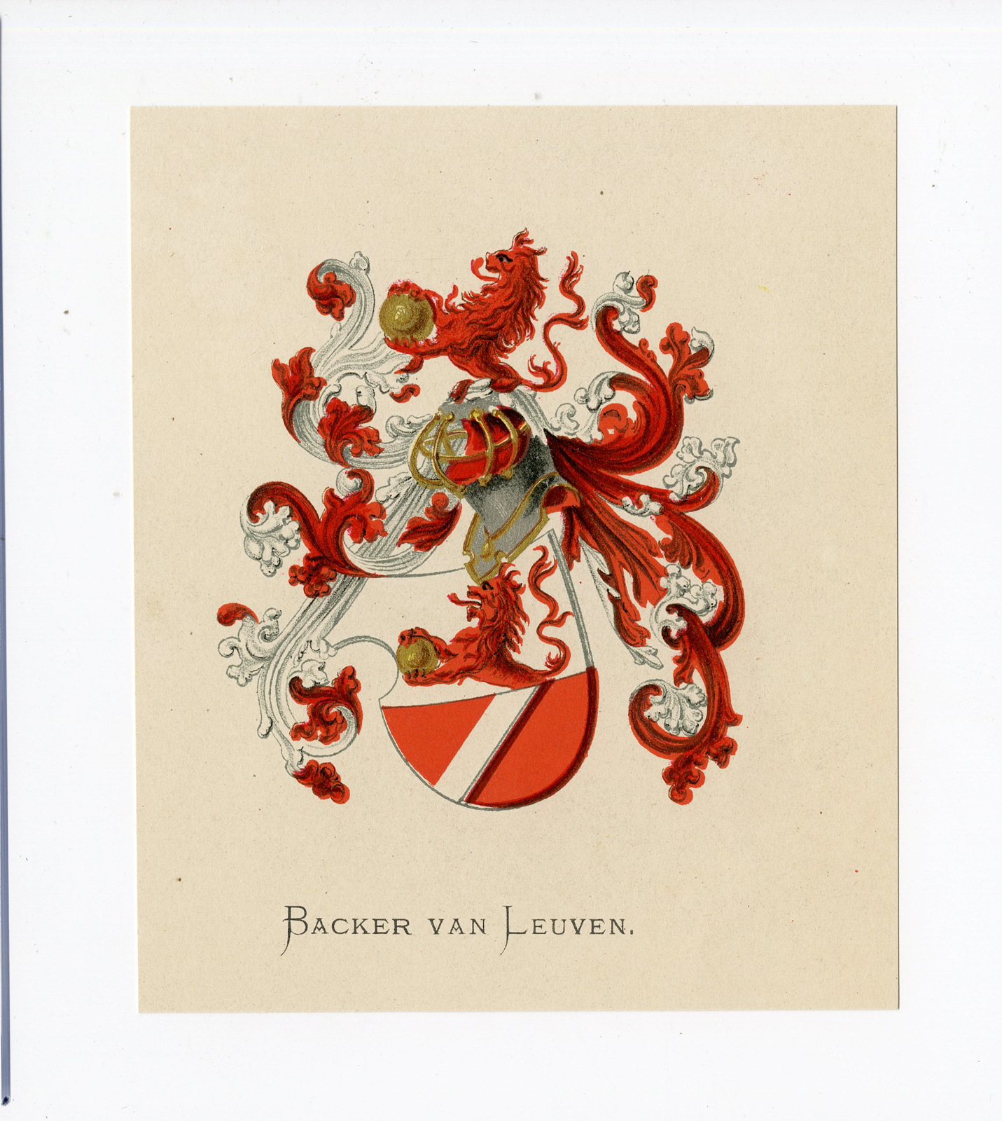 , Antique Print – BACKER VAN LEUVEN-COAT OF ARMS-FAMILY CREST-WENNING after VORSTERMAN – 1885, Pictura Antique Prints