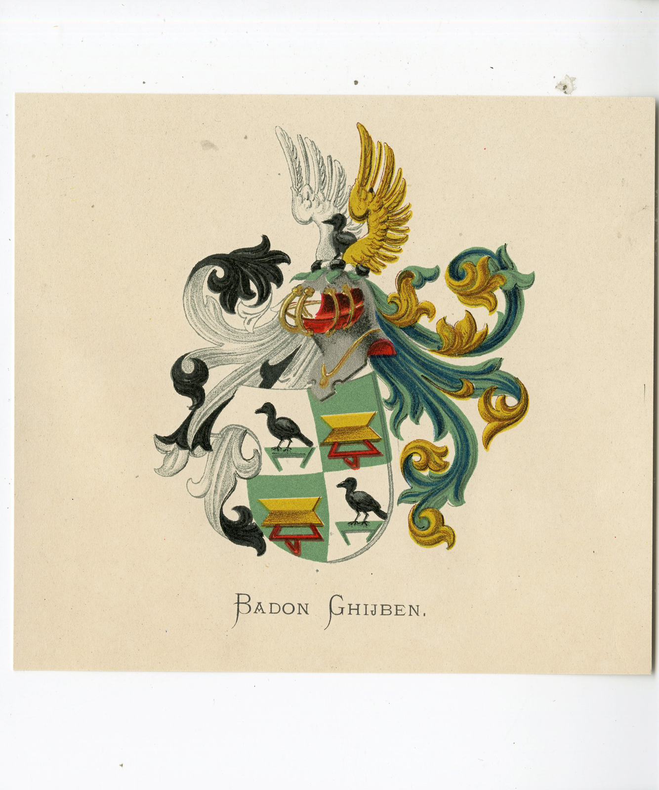 , Antique Print – BADON GHIJBEN-COAT OF ARMS-FAMILY CREST-WENNING after VORSTERMAN – 1885, Pictura Antique Prints
