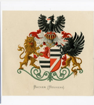 Antique Print - BACKER (HUIJHENS)-COAT OF ARMS-FAMILY CREST-WENNING after VORSTERMAN - 1885