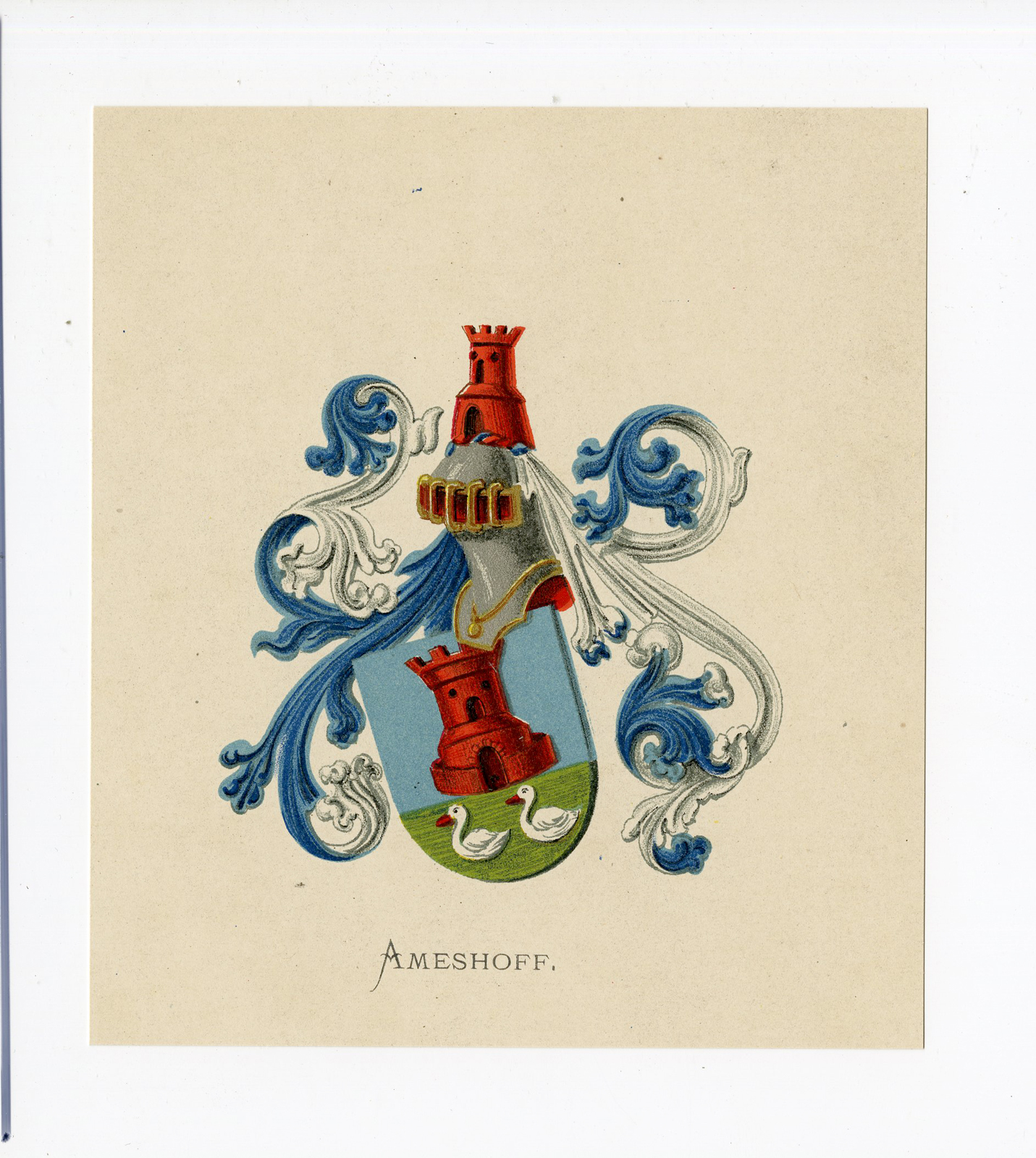 , Antique Print – AMESHOFF-COAT OF ARMS-FAMILY CREST-WENNING after VORSTERMAN – 1885, Pictura Antique Prints