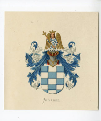 Antique Print - ALVAREZ-COAT OF ARMS-FAMILY CREST-WENNING after VORSTERMAN - 1885