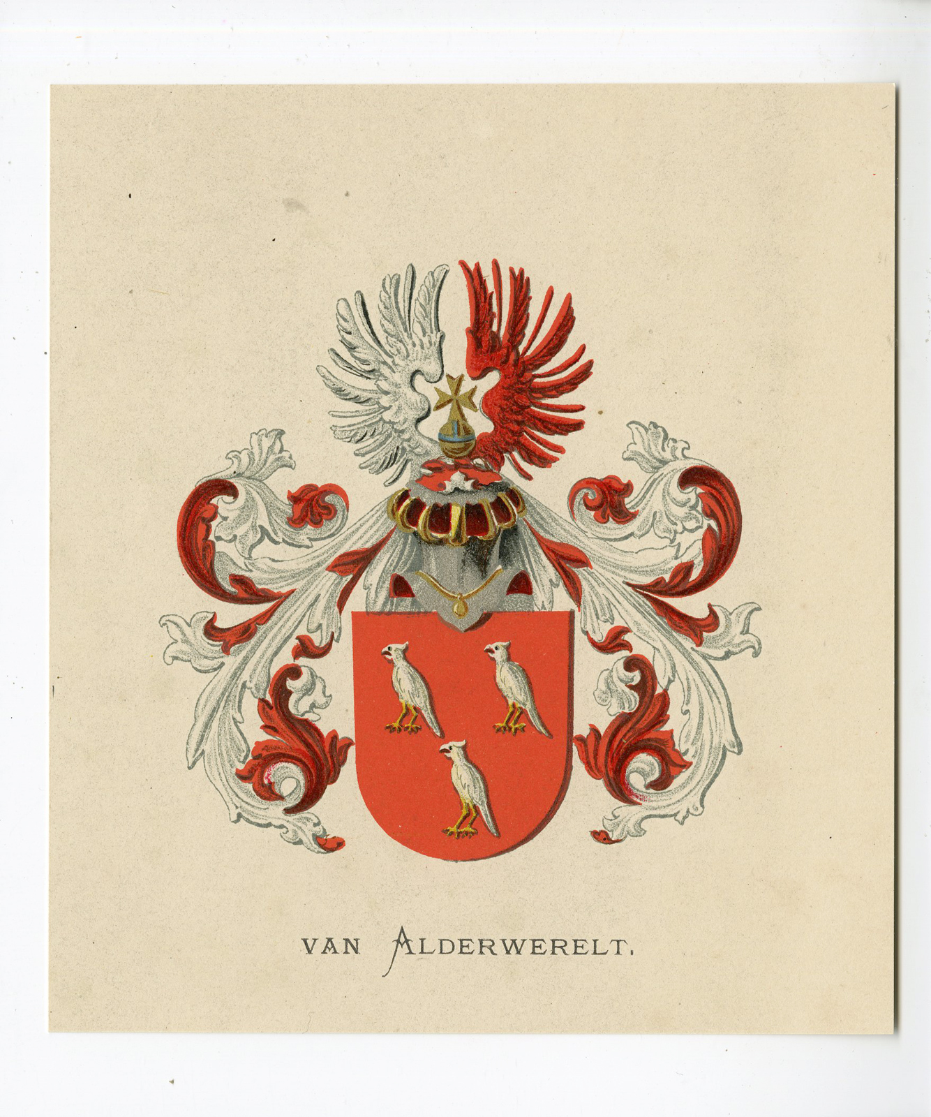 , Antique Print – VAN ALDERWERELT-COAT OF ARMS-FAMILY CREST-WENNING after VORSTERMAN – 1885, Pictura Antique Prints