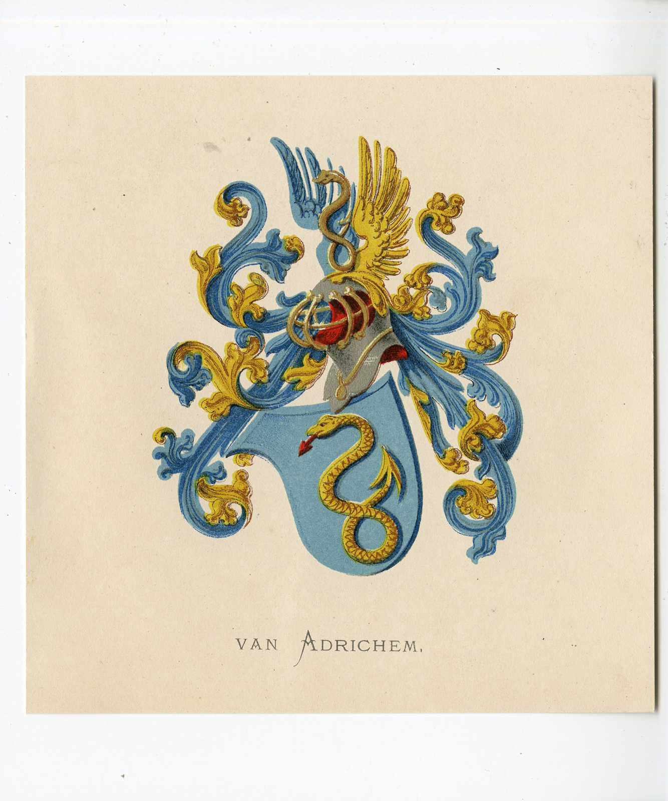 , Antique Print – VAN ADRICHEM-COAT OF ARMS-FAMILY CREST-WENNING after VORSTERMAN – 1885, Pictura Antique Prints