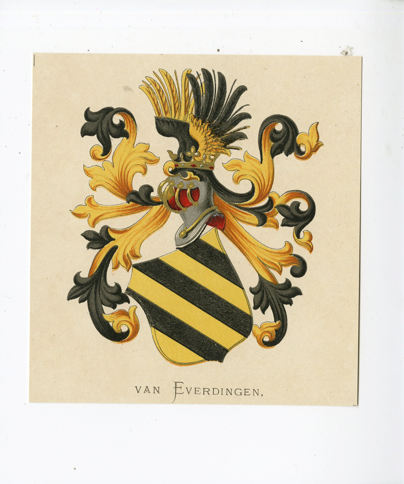 , Antique Print – VAN EVERDINGEN-COAT OF ARMS-FAMILY CREST-WENNING after VORSTERMAN – 1885, Pictura Antique Prints