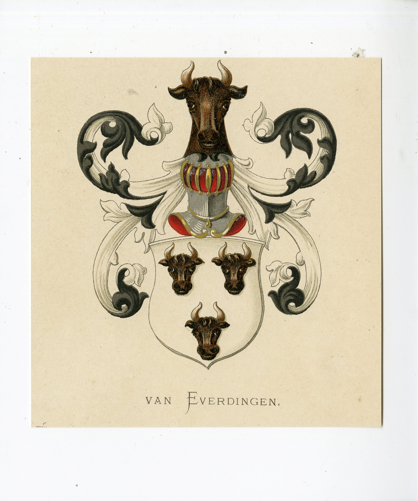, Antique Print – VAN EVERDINGEN-COAT OF ARMS-FAMILY CREST-WENNING after VORSTERMAN – 1885, Pictura Antique Prints
