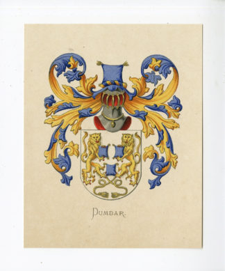 Antique Print - DUMBAR-COAT OF ARMS-FAMILY CREST-WENNING after VORSTERMAN - 1885