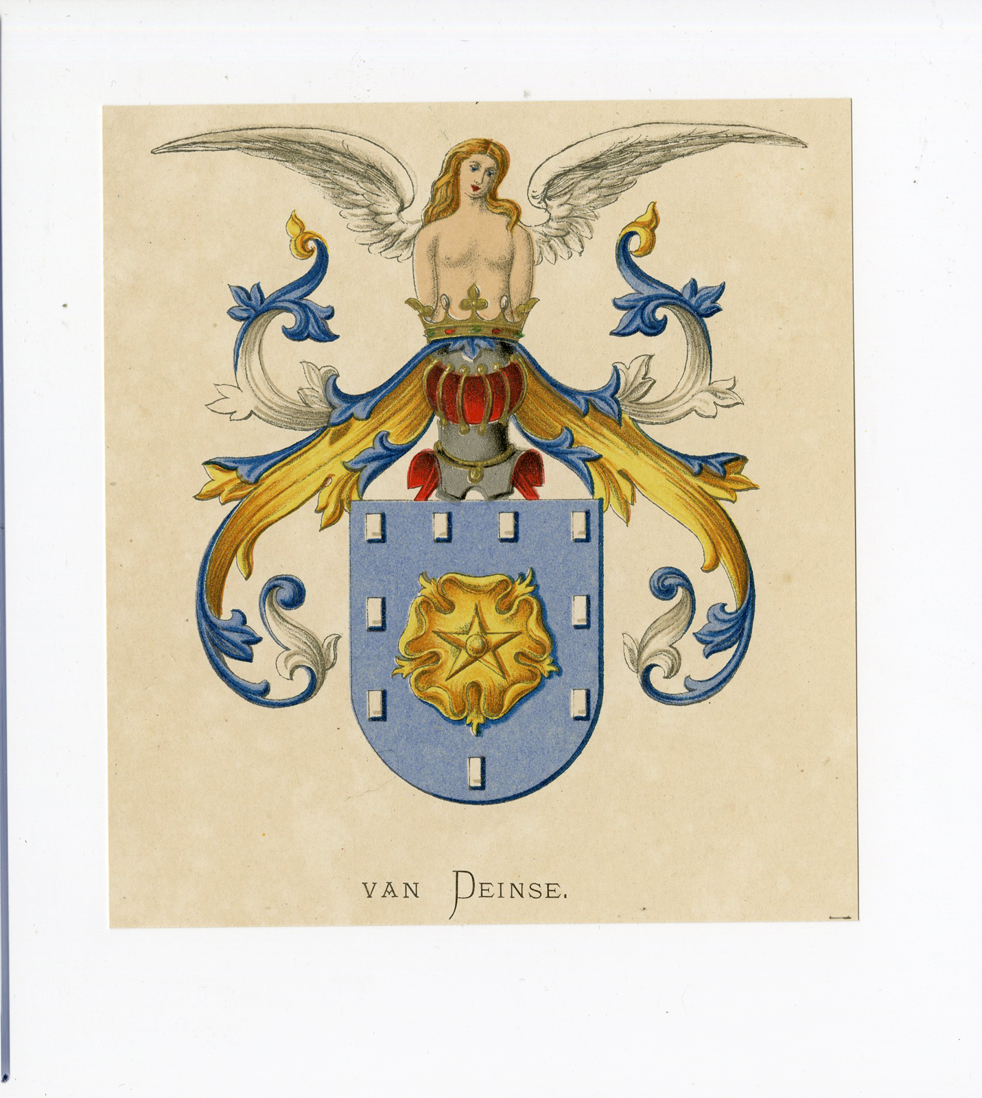 , Antique Print – VAN DEINSE-COAT OF ARMS-FAMILY CREST-WENNING after VORSTERMAN – 1885, Pictura Antique Prints