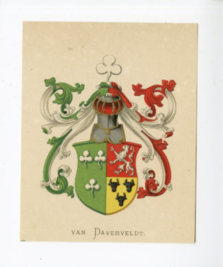 Antique Print - VAN DAVERVELDT-COAT OF ARMS-FAMILY CREST-WENNING after VORSTERMAN - 1885