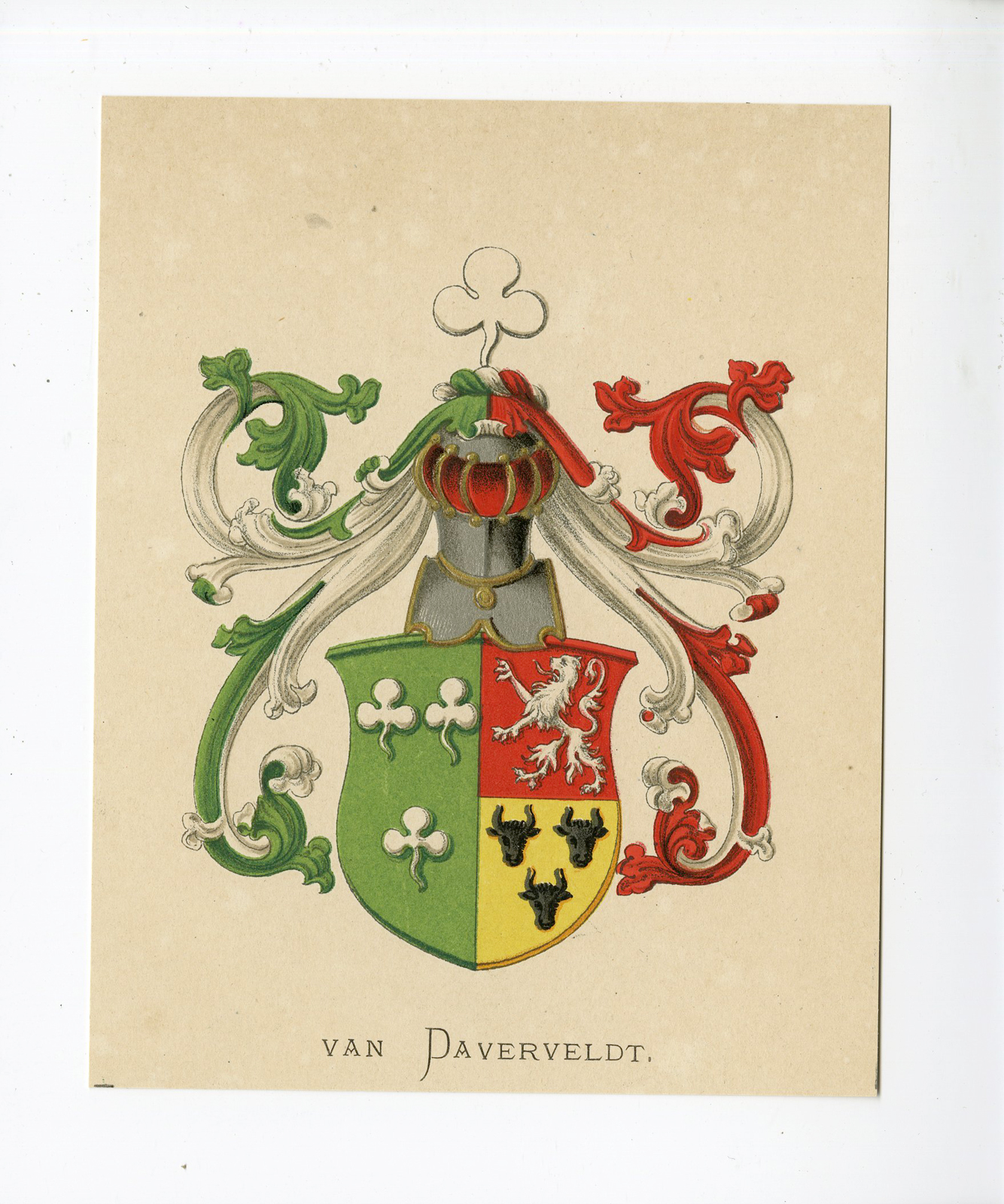 , Antique Print – VAN DAVERVELDT-COAT OF ARMS-FAMILY CREST-WENNING after VORSTERMAN – 1885, Pictura Antique Prints