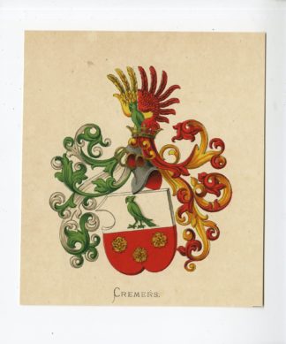Antique Print - CREMERS-COAT OF ARMS-FAMILY CREST-WENNING after VORSTERMAN - 1885