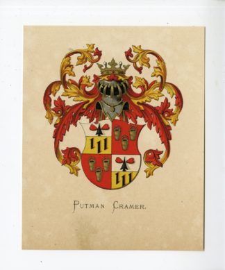 Antique Print - PUTMAN CRAMER-COAT OF ARMS-FAMILY CREST-WENNING after VORSTERMAN - 1885