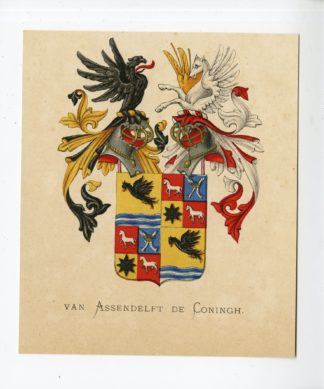 Antique Print - VAN ASSENDELFT DE CONINGH-COAT OF ARMS-FAMILY CREST-WENNING after VORSTERMAN - 1885