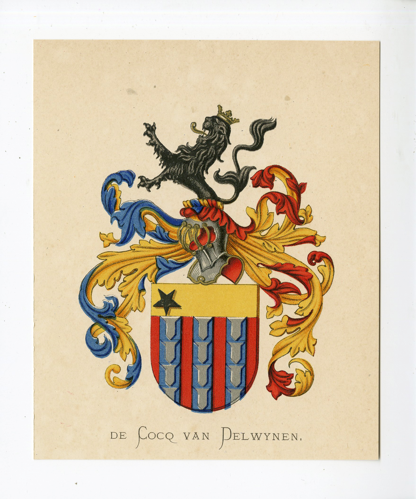 , Antique Print – DE COCO VAN DELWYNEN-COAT OF ARMS-FAMILY CREST-WENNING after VORSTERMAN – 1885, Pictura Antique Prints