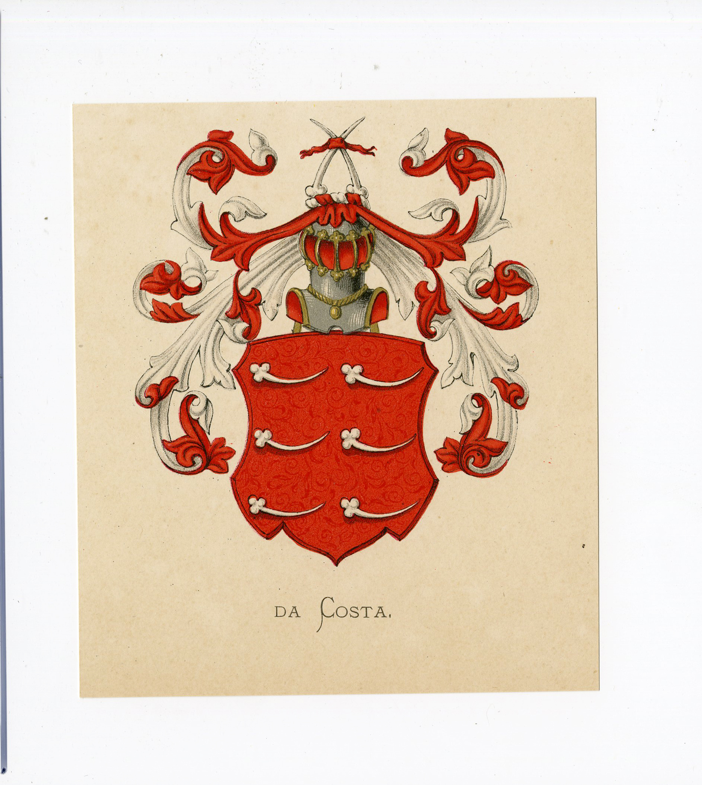 Pco 5174 416x465 Antique Print - DA COSTA-COAT OF ARMS-FAMILY CREST-WENNING after VORSTERMAN - 1885