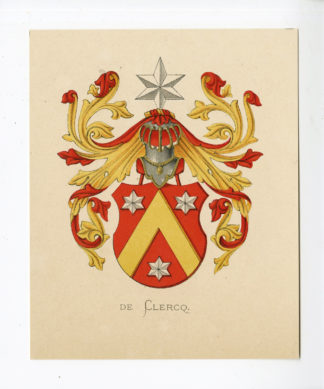 Antique Print - DE CLERCQ-COAT OF ARMS-FAMILY CREST-WENNING after VORSTERMAN - 1885