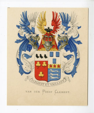 Antique Print - VAN DER POEST CLEMENT-COAT OF ARMS-FAMILY CREST-WENNING after VORSTERMAN - 1885