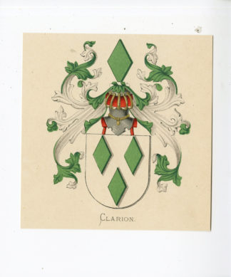 Antique Print - CLARION-COAT OF ARMS-FAMILY CREST-WENNING after VORSTERMAN - 1885