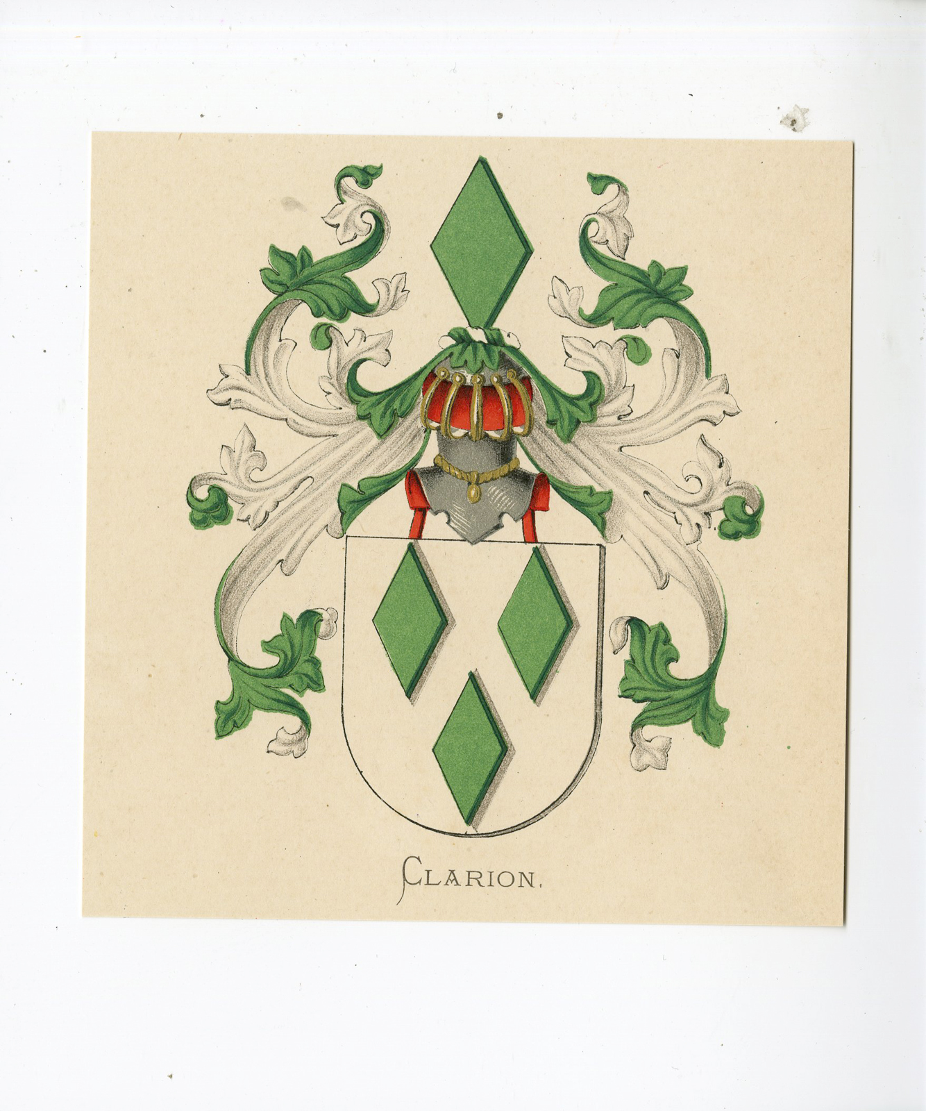 Pco 5181 416x499 Antique Print - CLARION-COAT OF ARMS-FAMILY CREST-WENNING after VORSTERMAN - 1885