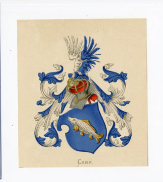 Antique Print - CARP-COAT OF ARMS-FAMILY CREST-WENNING after VORSTERMAN - 1885