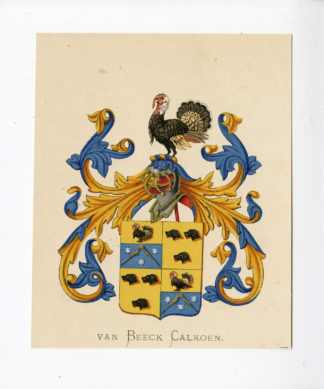 Antique Print - VAN BEECK CALKOEN-COAT OF ARMS-FAMILY CREST-WENNING after VORSTERMAN - 1885