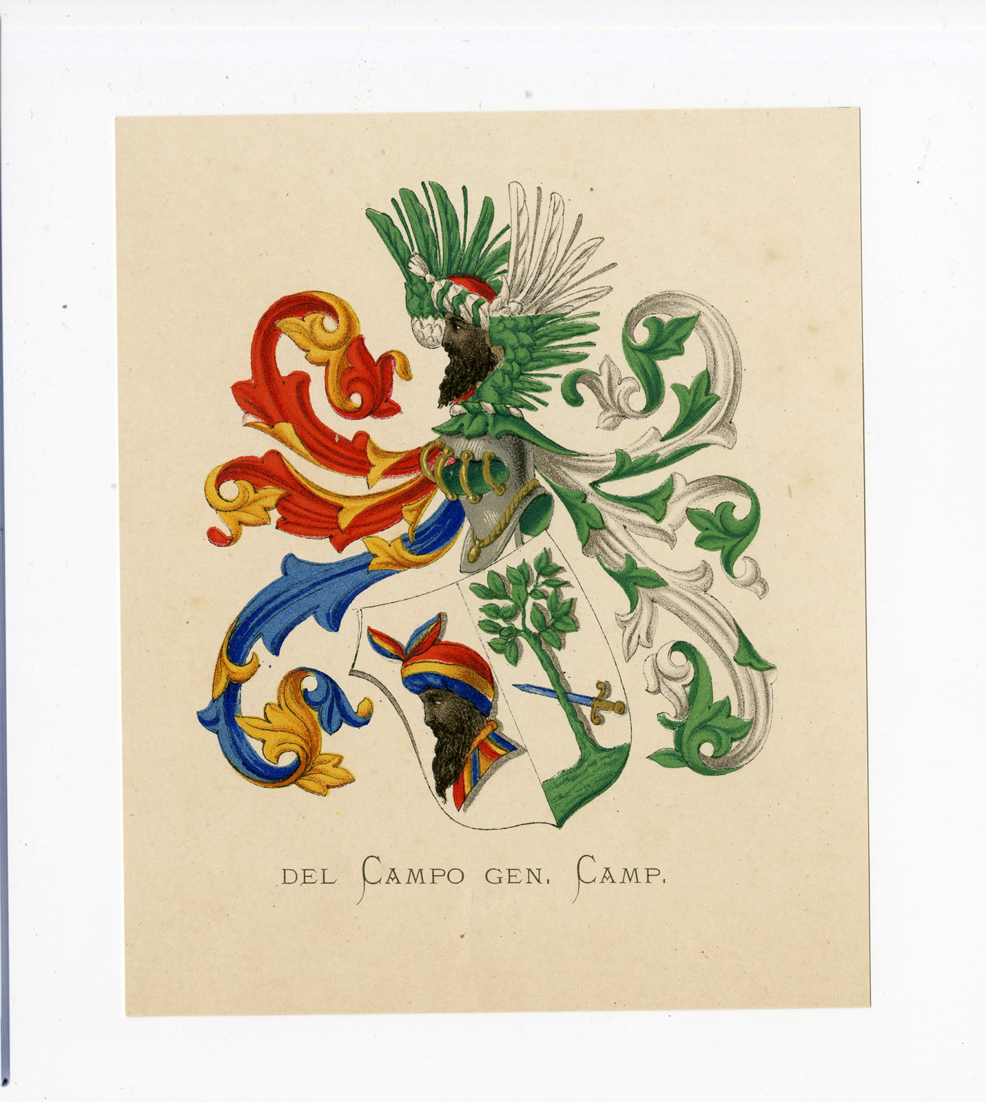 , Antique Print – DEL CAMPO GEN. CAMP-COAT OF ARMS-FAMILY CREST-WENNING after VORSTERMAN – 1885, Pictura Antique Prints