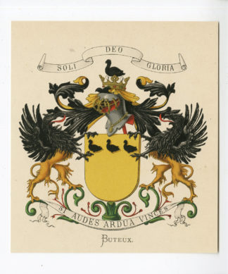 Antique Print - BUTEUX-COAT OF ARMS-FAMILY CREST-WENNING after VORSTERMAN - 1885