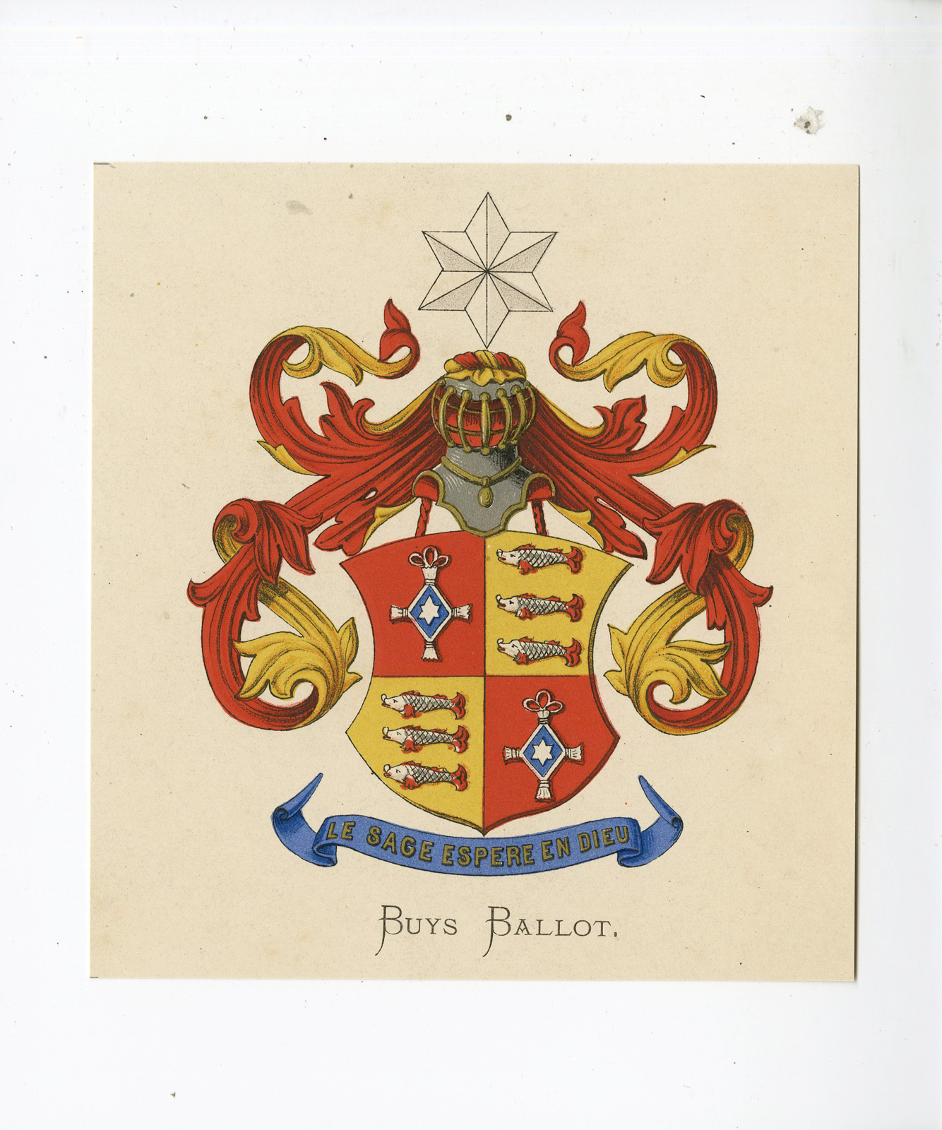 , Antique Print – BUYS BALLOT-COAT OF ARMS-FAMILY CREST-WENNING after VORSTERMAN – 1885, Pictura Antique Prints
