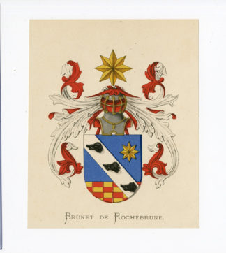 Antique Print - BRUNET DE ROCHEBRUNE-COAT OF ARMS-FAMILY CREST-WENNING after VORSTERMAN - 1885