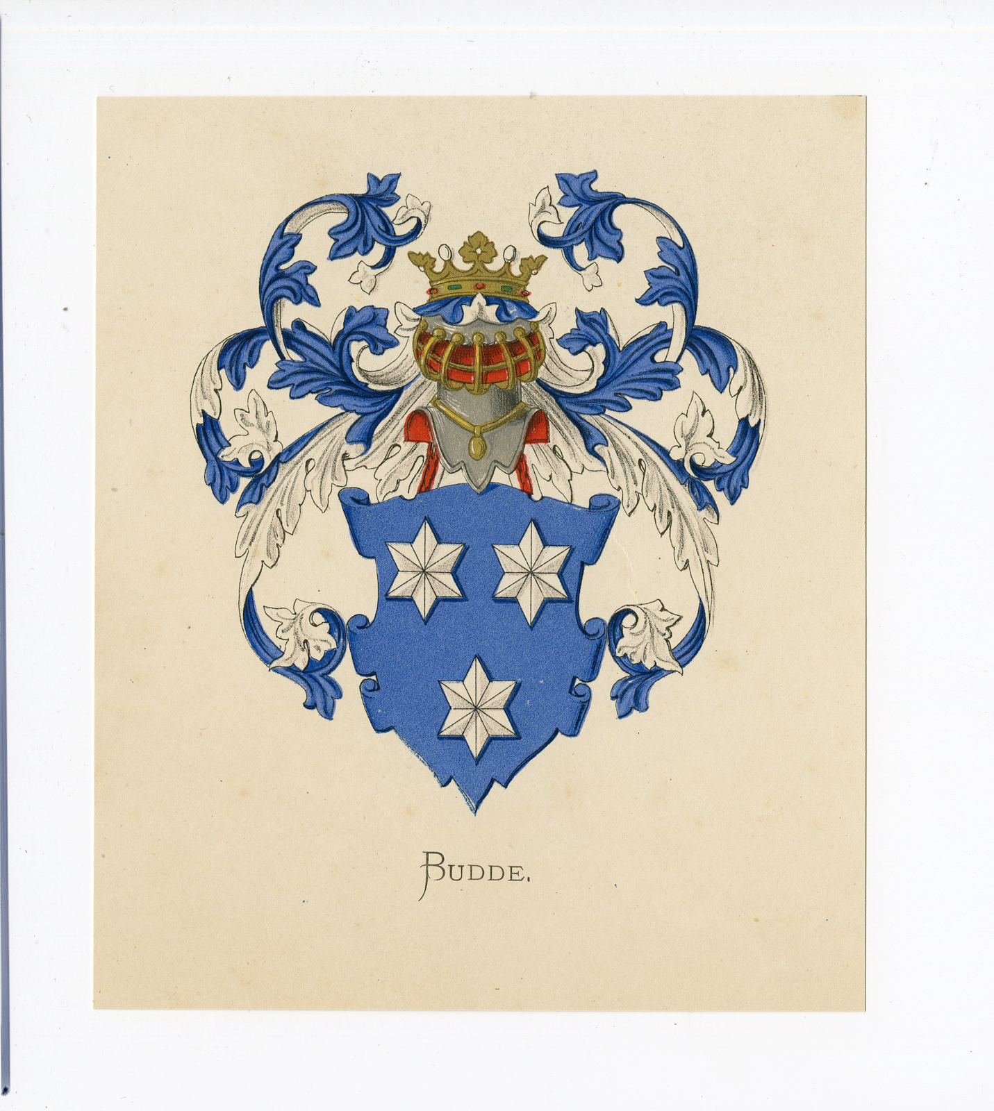 Pco 5202 416x465 Antique Print - BUDDE-COAT OF ARMS-FAMILY CREST-WENNING after VORSTERMAN - 1885