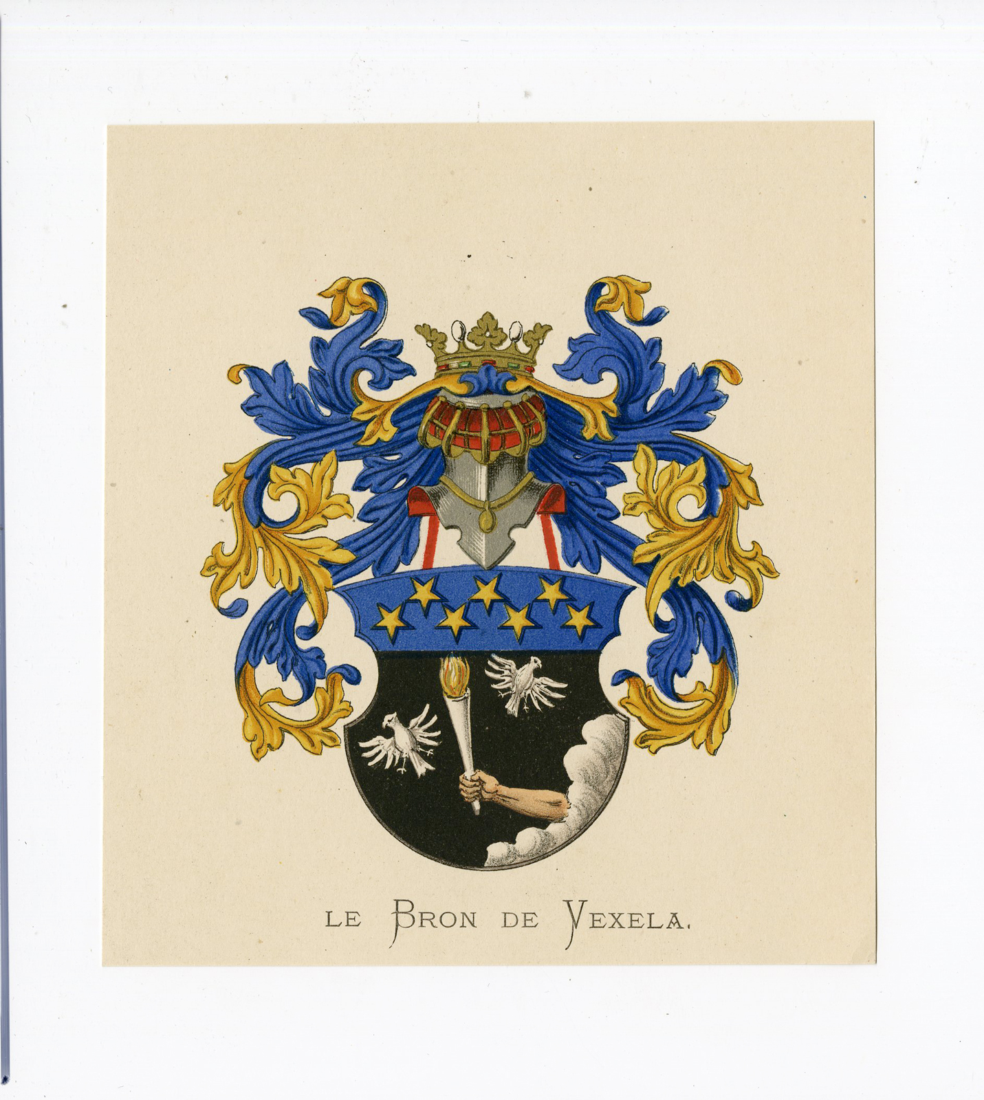 , Antique Print – LE BRON DE VEXELA-COAT OF ARMS-FAMILY CREST-WENNING after VORSTERMAN – 1885, Pictura Antique Prints