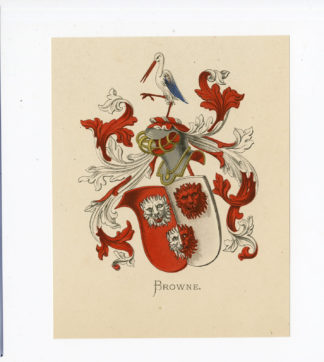 Antique Print - BROWNE-COAT OF ARMS-FAMILY CREST-WENNING after VORSTERMAN - 1885