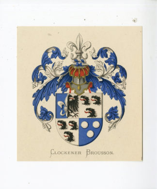 Antique Print - CLOCKENER BROUSSON-COAT OF ARMS-FAMILY CREST-WENNING after VORSTERMAN - 1885