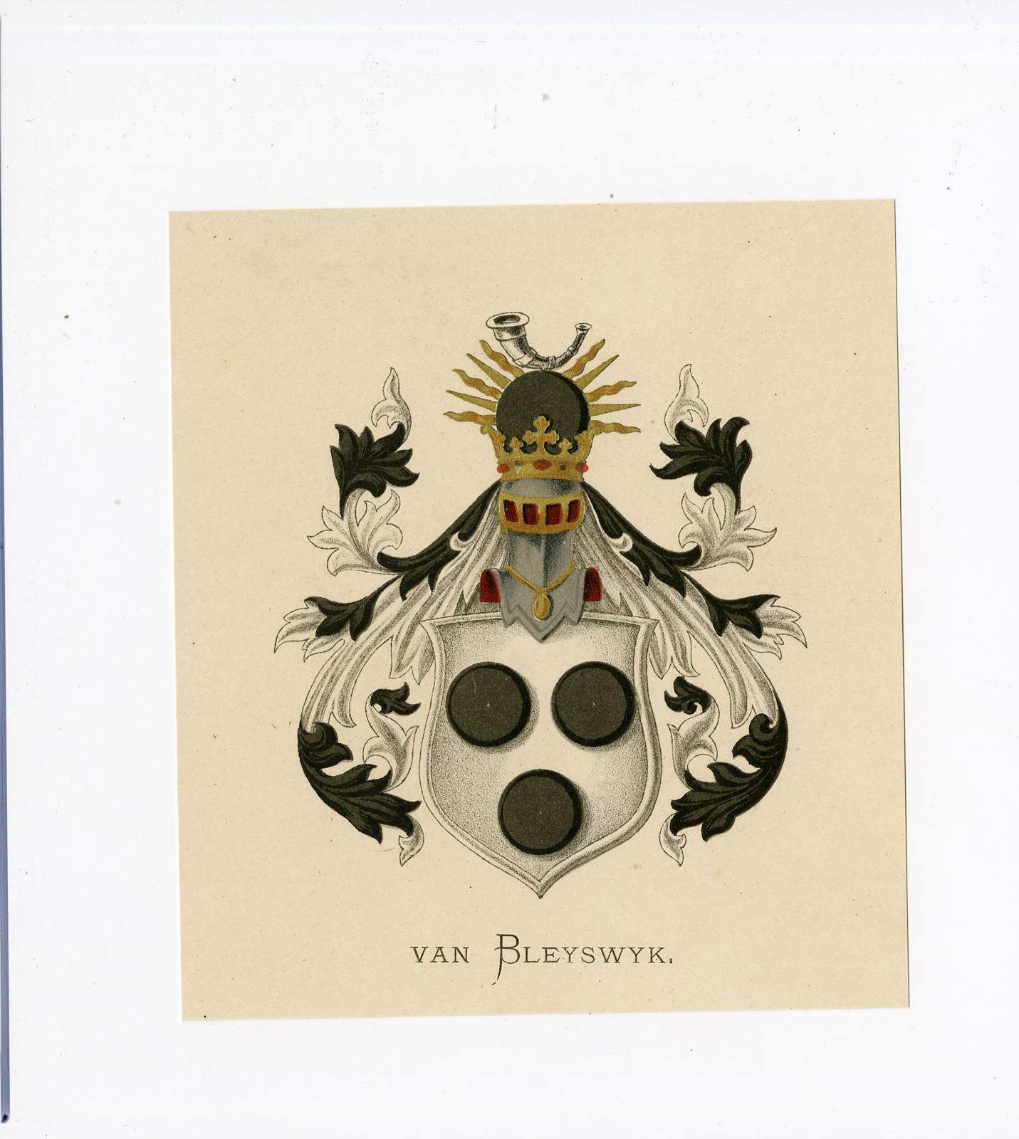 , Antique Print – VAN BLEYSWYK-COAT OF ARMS-FAMILY CREST-WENNING after VORSTERMAN – 1885, Pictura Antique Prints