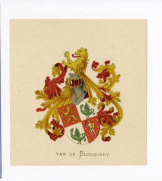 Antique Print - VAN DE BLOCQUERY-COAT OF ARMS-FAMILY CREST-WENNING after VORSTERMAN - 1885